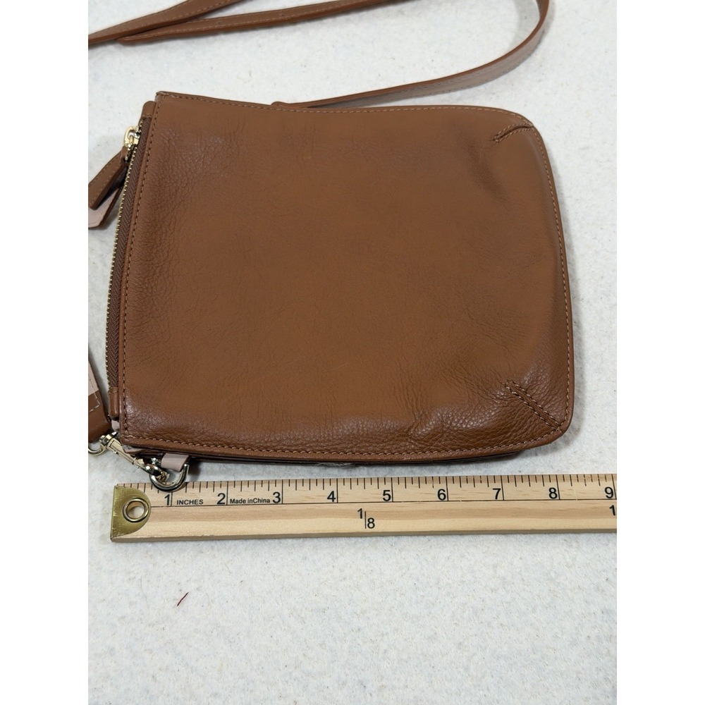 Elisabetta Yang Leather Crossbody Bag Brown Italian Double Zip Gold - Picture 16 of 16